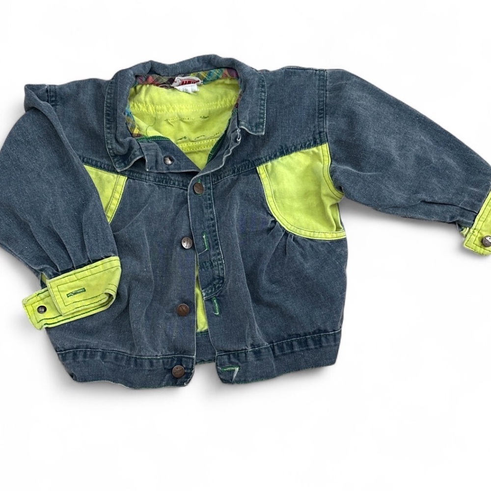 Vintage Petit Boy Denim Jacket 4T Colorblock Neon Kids Made In France Pockets
